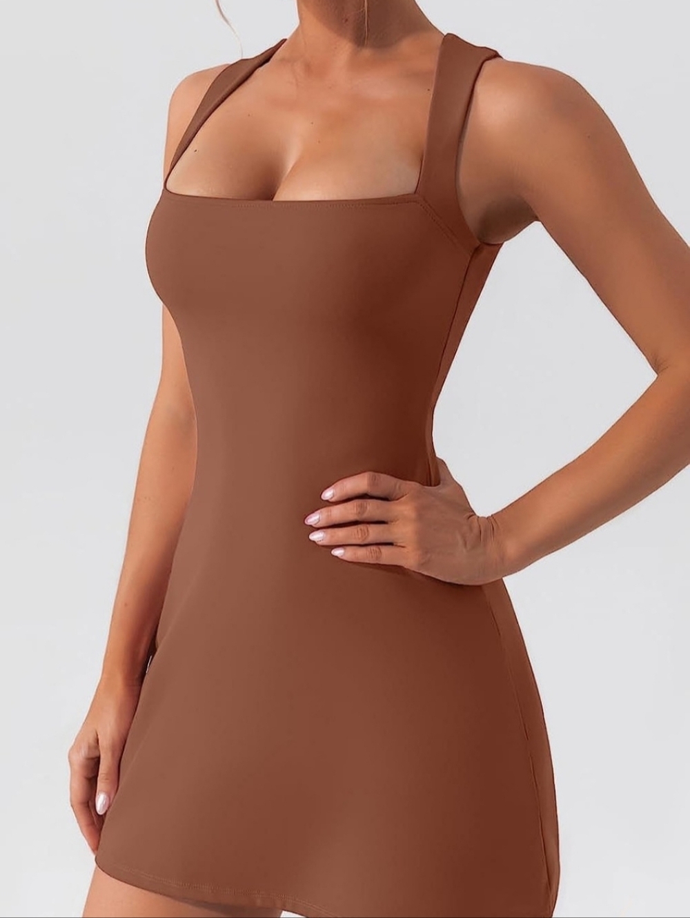 Qinsen Woman’s Square‎ Neck Bodice Dress Sleeveless Tank Stop Stretch Flare Mini